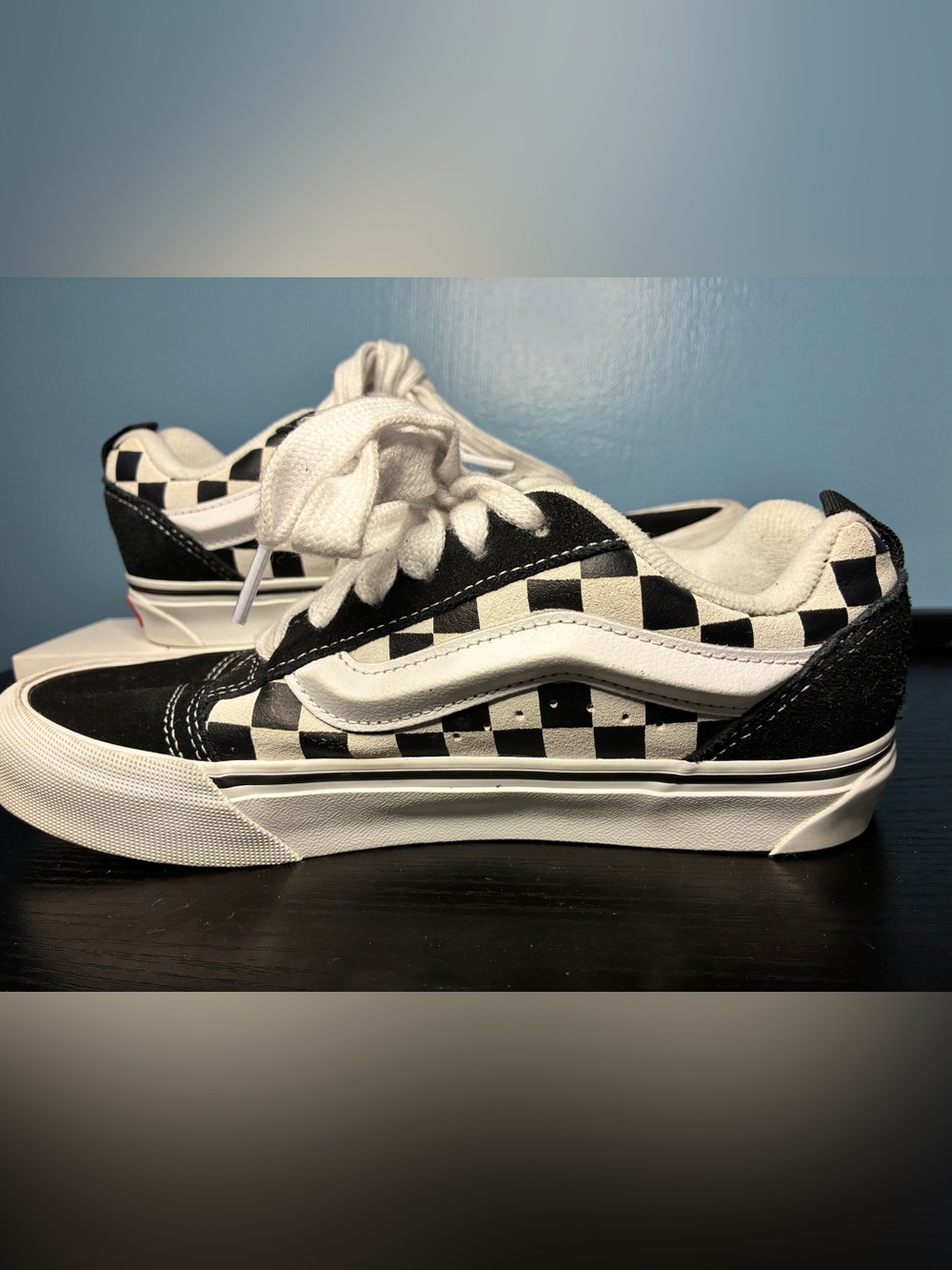 Vans Knu Skool B&W Checkerboard Sneakers 3D puffy side stripe